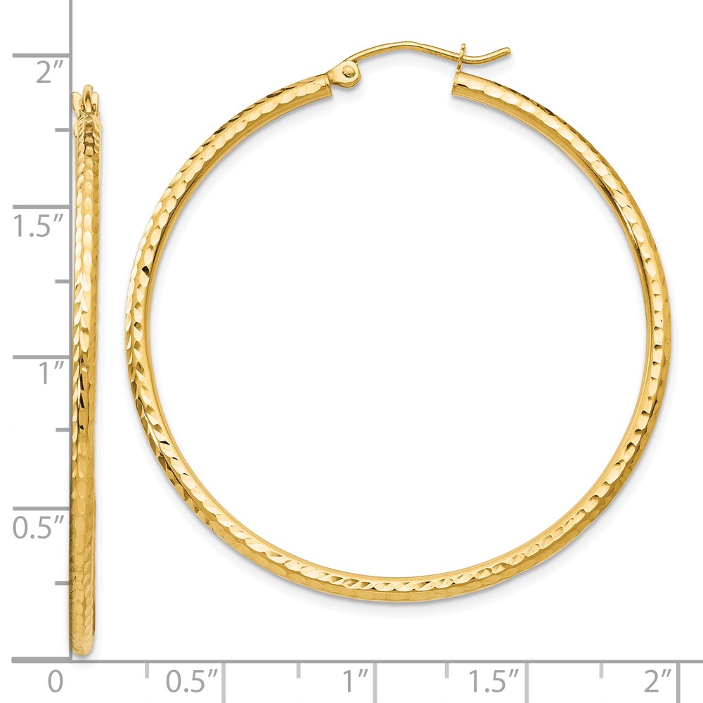 10k Diamond-cut 2mm Round Tube Hoop Earrings (10TC237)
