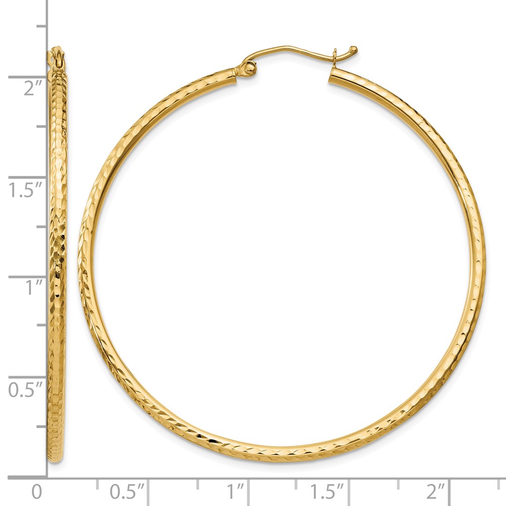 10k Diamond-cut 2mm Round Tube Hoop Earrings (10TC238)