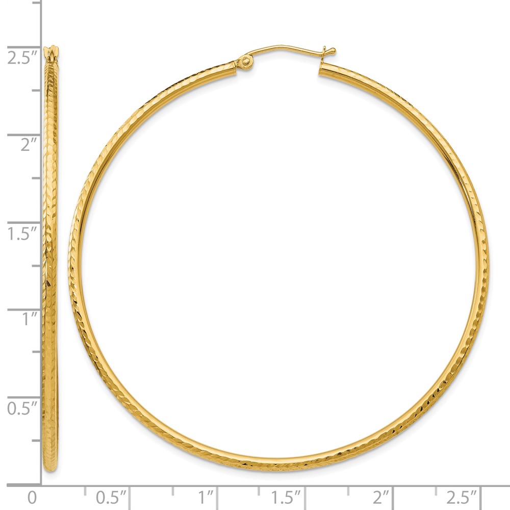 10k Diamond-cut 2mm Round Tube Hoop Earrings (10TC239)