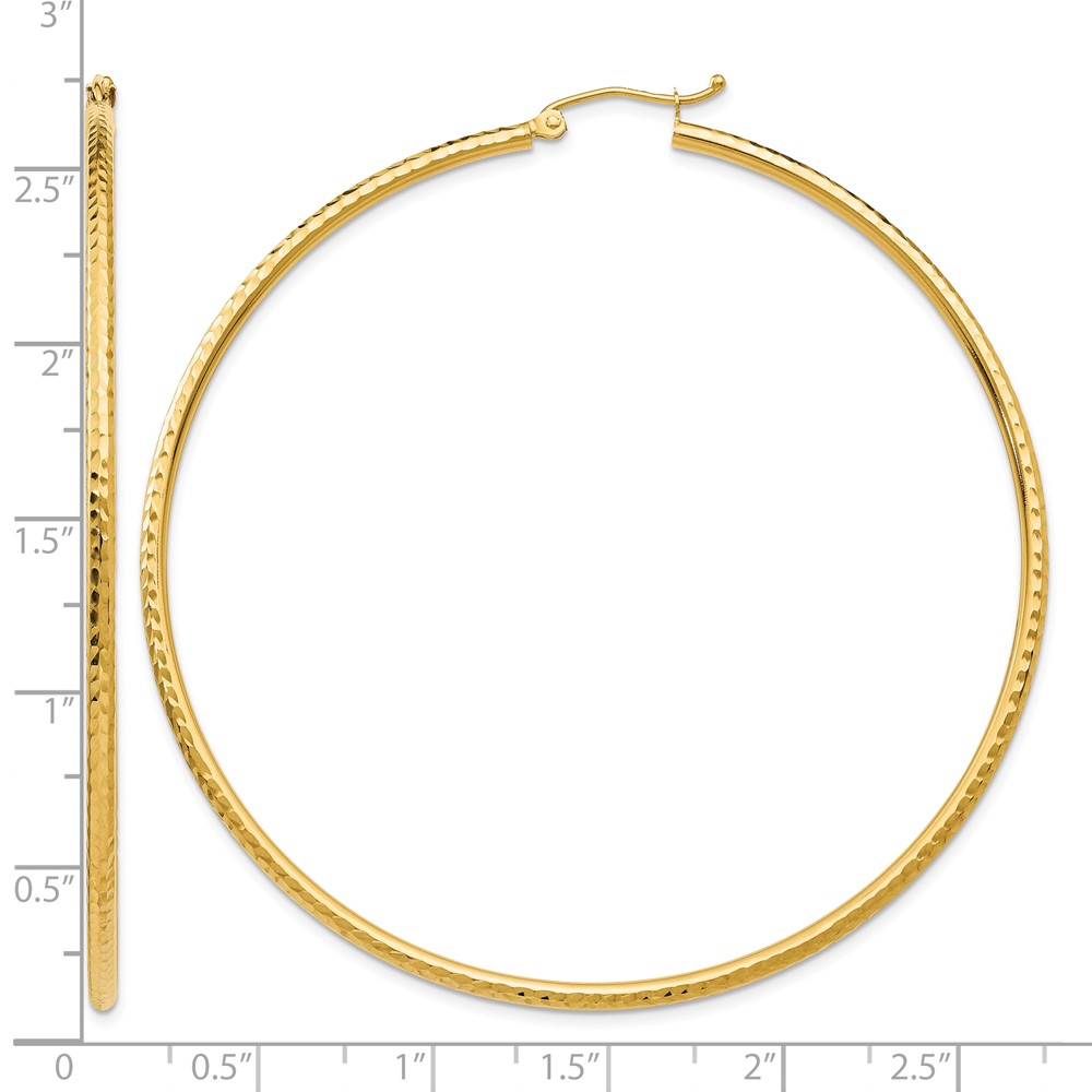 10k Diamond-cut 2mm Round Tube Hoop Earrings (10TC240)