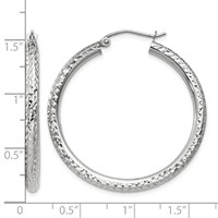 10K White Gold Diamond-cut 3mm Round Hoop Earrings view 4