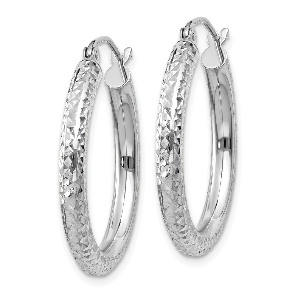 10k White Gold Diamond-cut 3mm Round Hoop Earrings (10TC253)