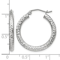 10K White Gold Diamond-cut 3mm Round Hoop Earrings view 4