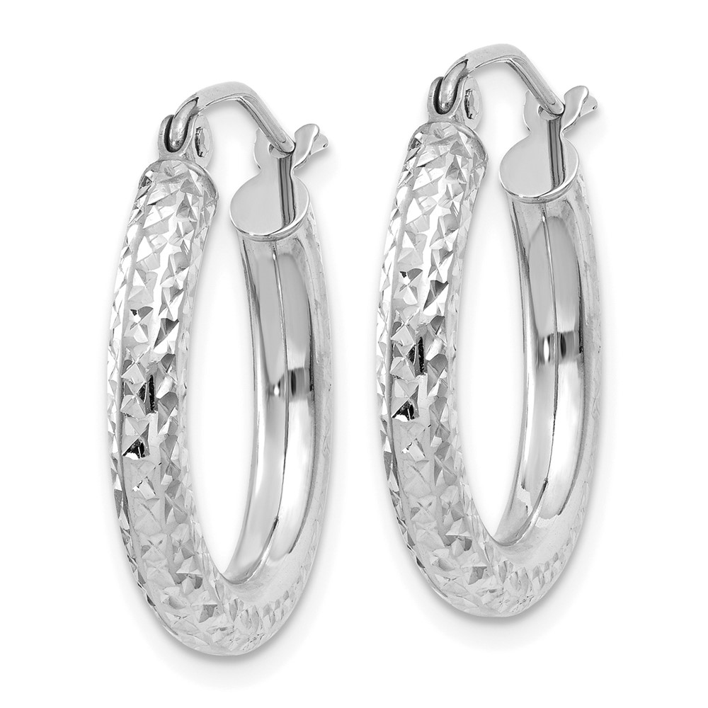 10k White Gold Diamond-cut 3mm Round Hoop Earrings (10TC254)