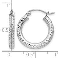10K White Gold Diamond-cut 3mm Round Hoop Earrings view 4