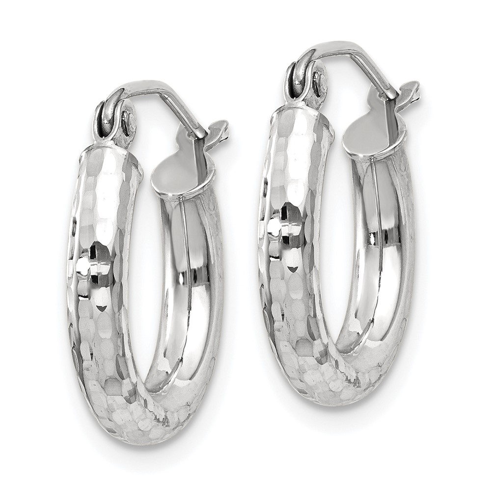 10k White Gold Diamond-cut 3mm Round Hoop Earrings (10TC255)