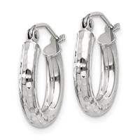 10K White Gold Diamond-cut 3mm Round Hoop Earrings view 2