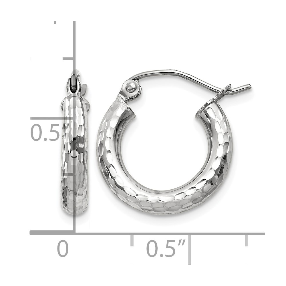 10k White Gold Diamond-cut 3mm Round Hoop Earrings (10TC255)