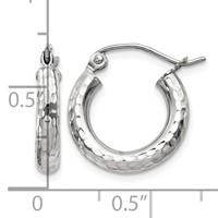 10K White Gold Diamond-cut 3mm Round Hoop Earrings view 4