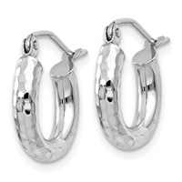 10K White Gold Diamond-cut 3mm Round Hoop Earrings view 2
