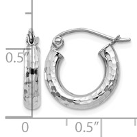 10K White Gold Diamond-cut 3mm Round Hoop Earrings view 4