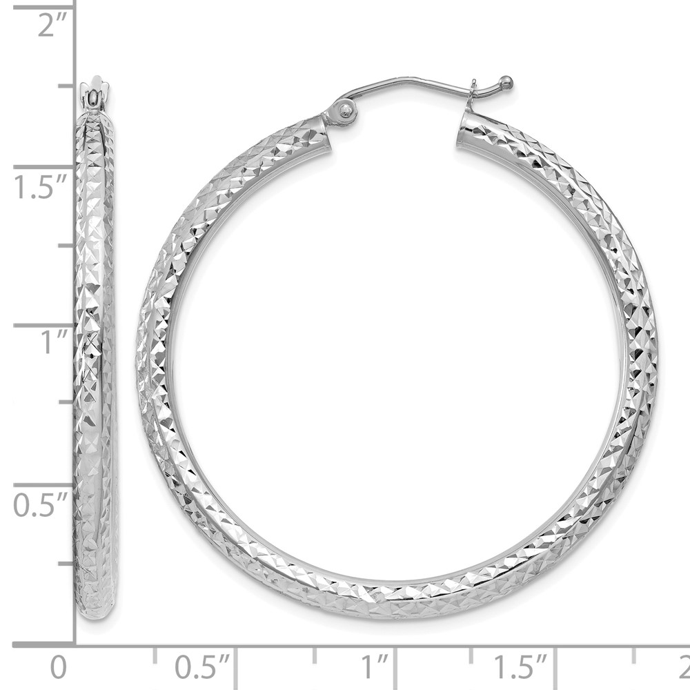 10k White Gold Diamond-cut 3mm Round Hoop Earrings (10TC257)