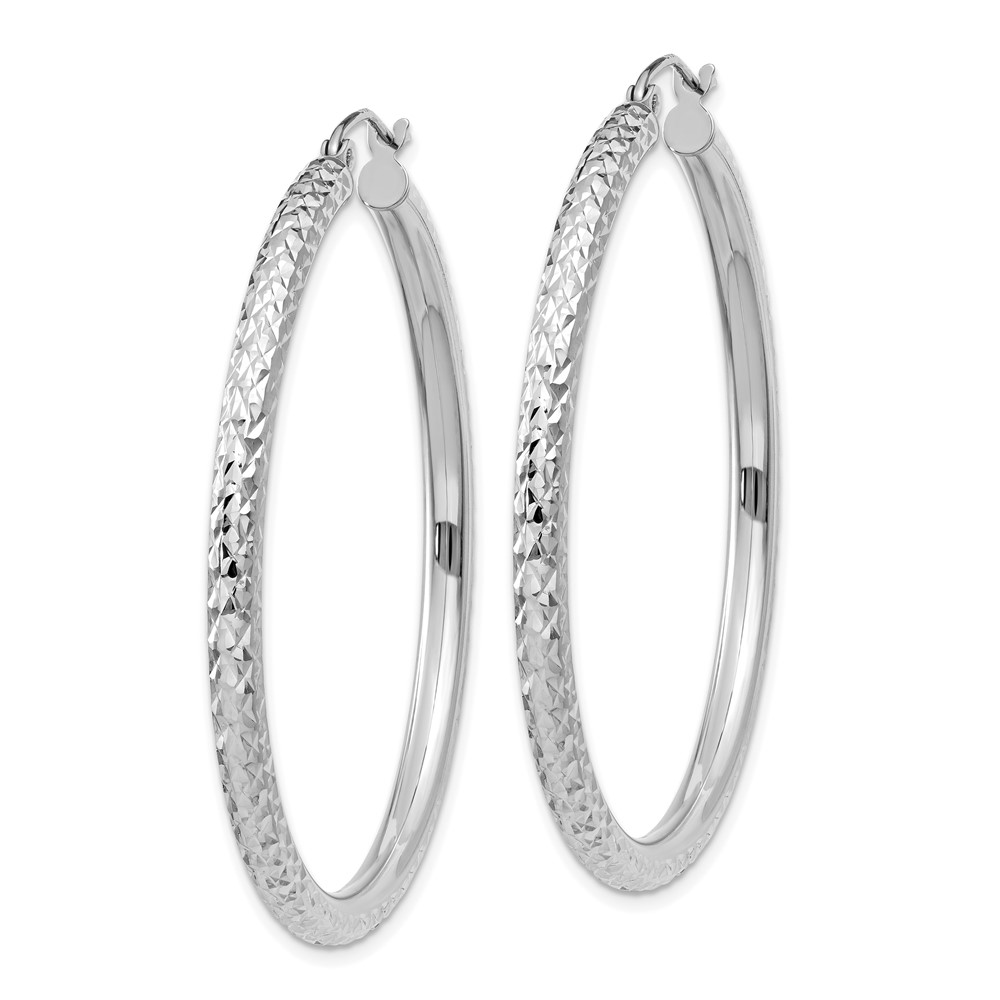 10k White Gold Diamond-cut 3mm Round Hoop Earrings (10TC258)