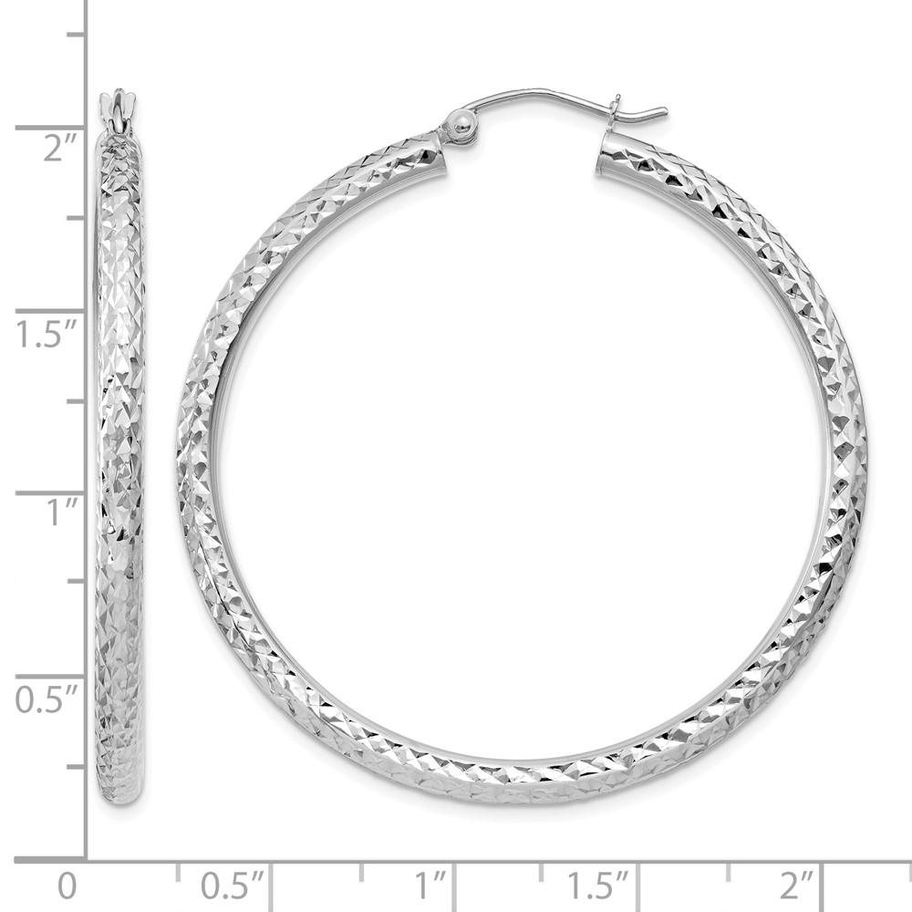 10k White Gold Diamond-cut 3mm Round Hoop Earrings (10TC258)