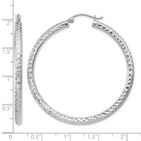 10K White Gold Diamond-cut 3mm Round Hoop Earrings view 4