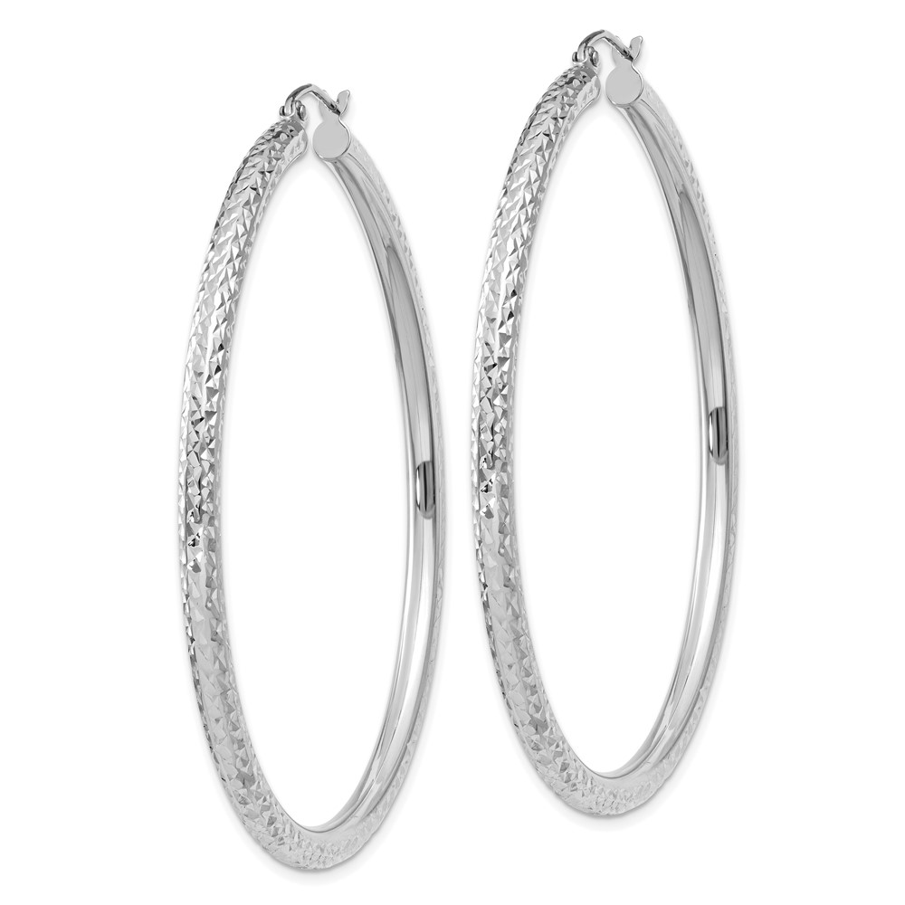 10k White Gold Diamond-cut 3mm Round Hoop Earrings (10TC260)