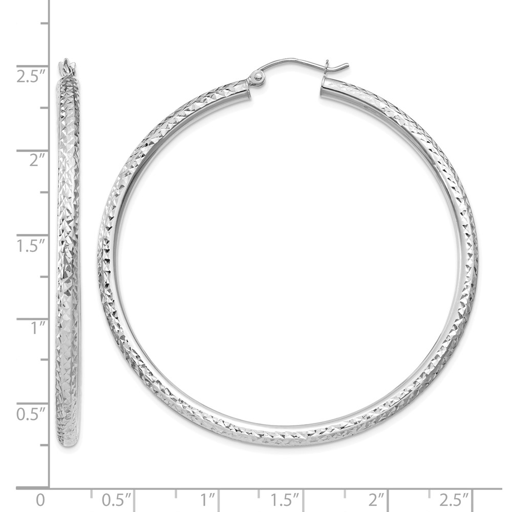 10k White Gold Diamond-cut 3mm Round Hoop Earrings (10TC260)