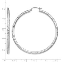 10K White Gold Diamond-cut 3mm Round Hoop Earrings view 4