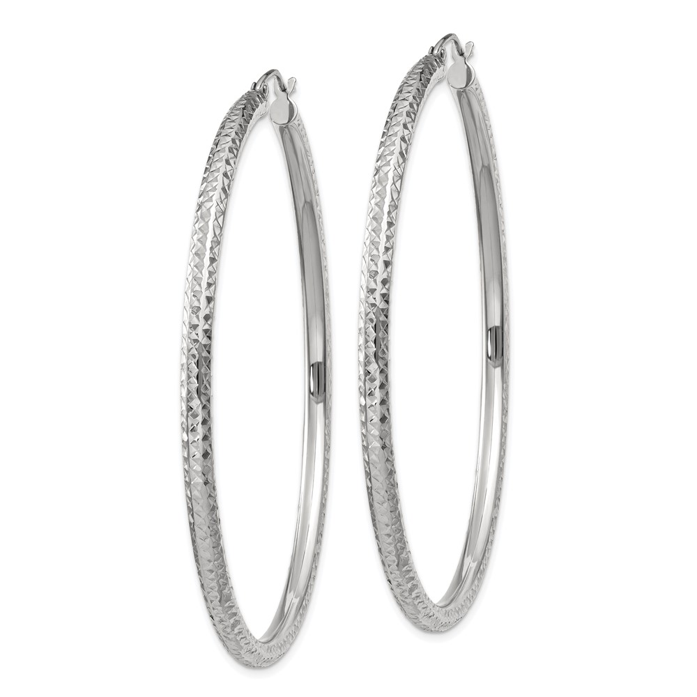 10k White Gold Diamond-cut 3mm Round Hoop Earrings (10TC261)