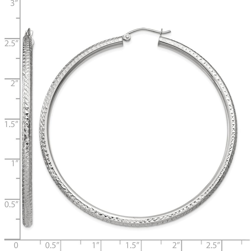 10k White Gold Diamond-cut 3mm Round Hoop Earrings (10TC261)
