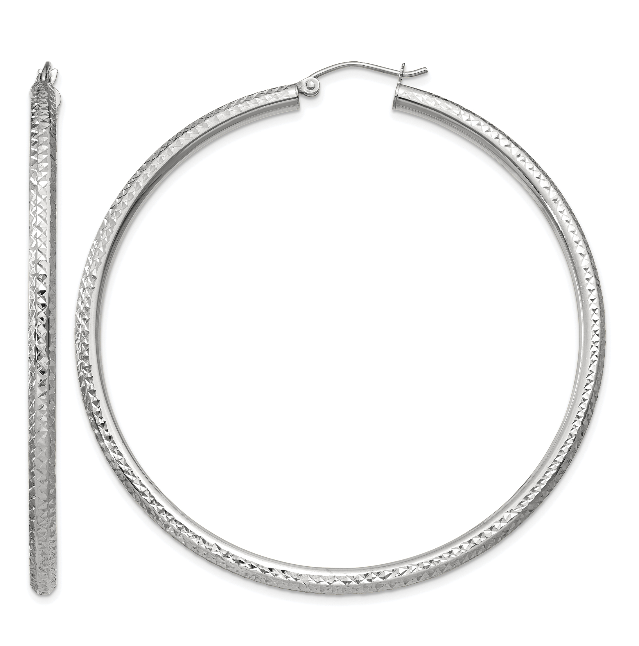10k White Gold Diamond-cut 3mm Round Hoop Earrings (10TC261)