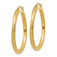 10K Diamond-cut 3mm Round Hoop Earrings view 2
