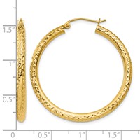 10K Diamond-cut 3mm Round Hoop Earrings view 4