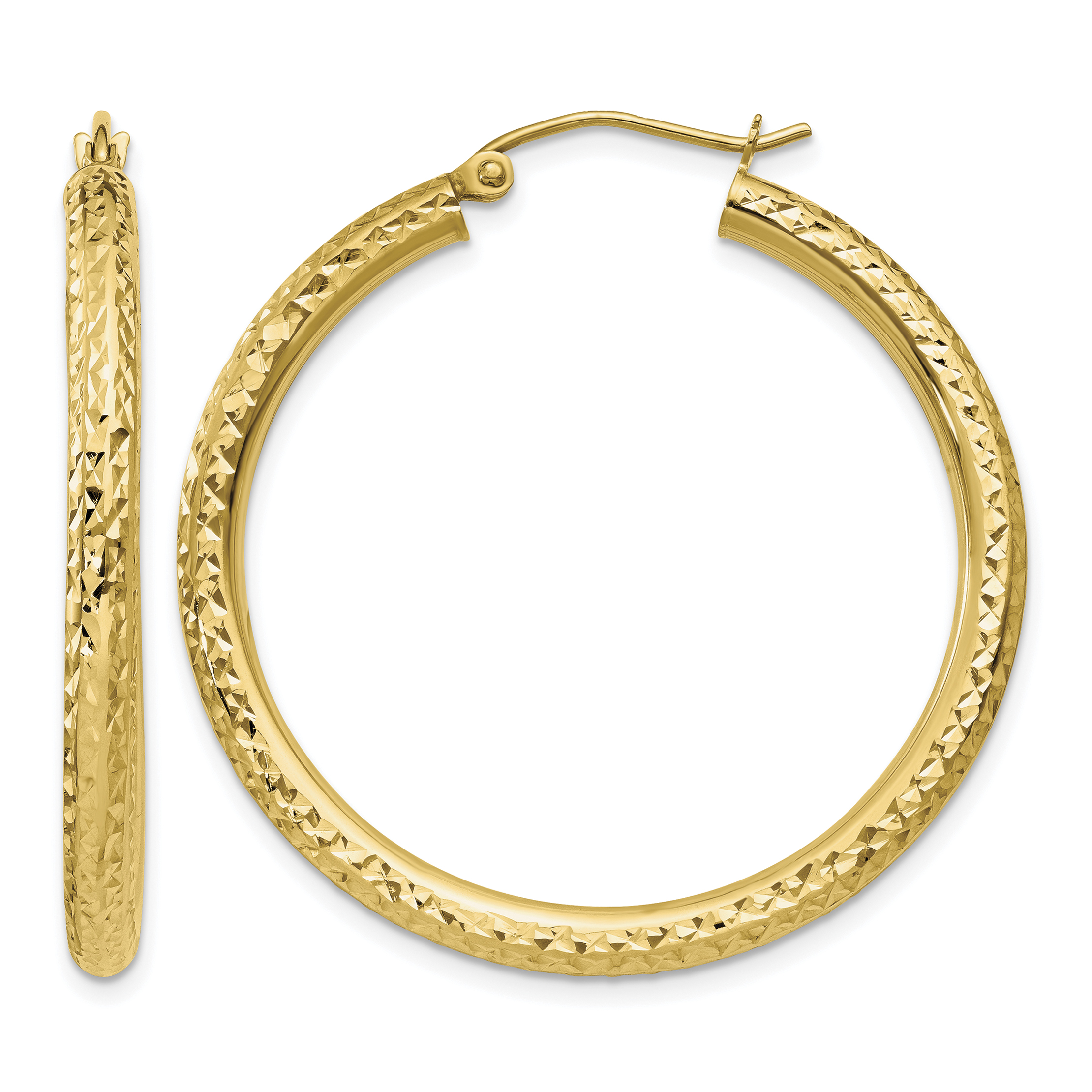 10k Diamond-cut 3mm Round Hoop Earrings (10TC263)