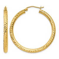 10K Diamond-cut 3mm Round Hoop Earrings view 1