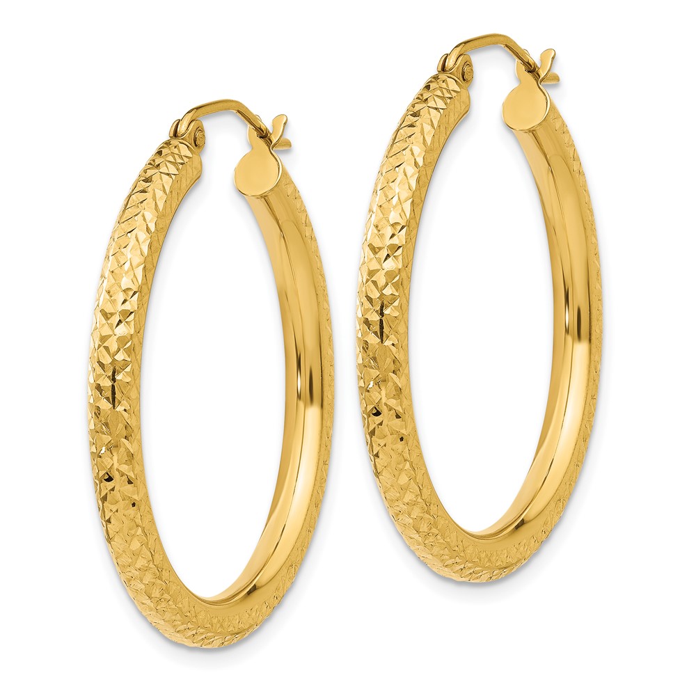 10k Diamond-cut 3mm Round Hoop Earrings (10TC264)