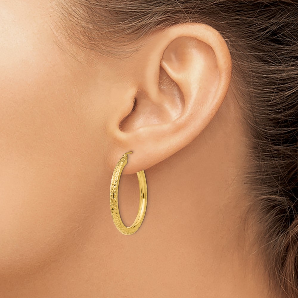 10k Diamond-cut 3mm Round Hoop Earrings (10TC264)