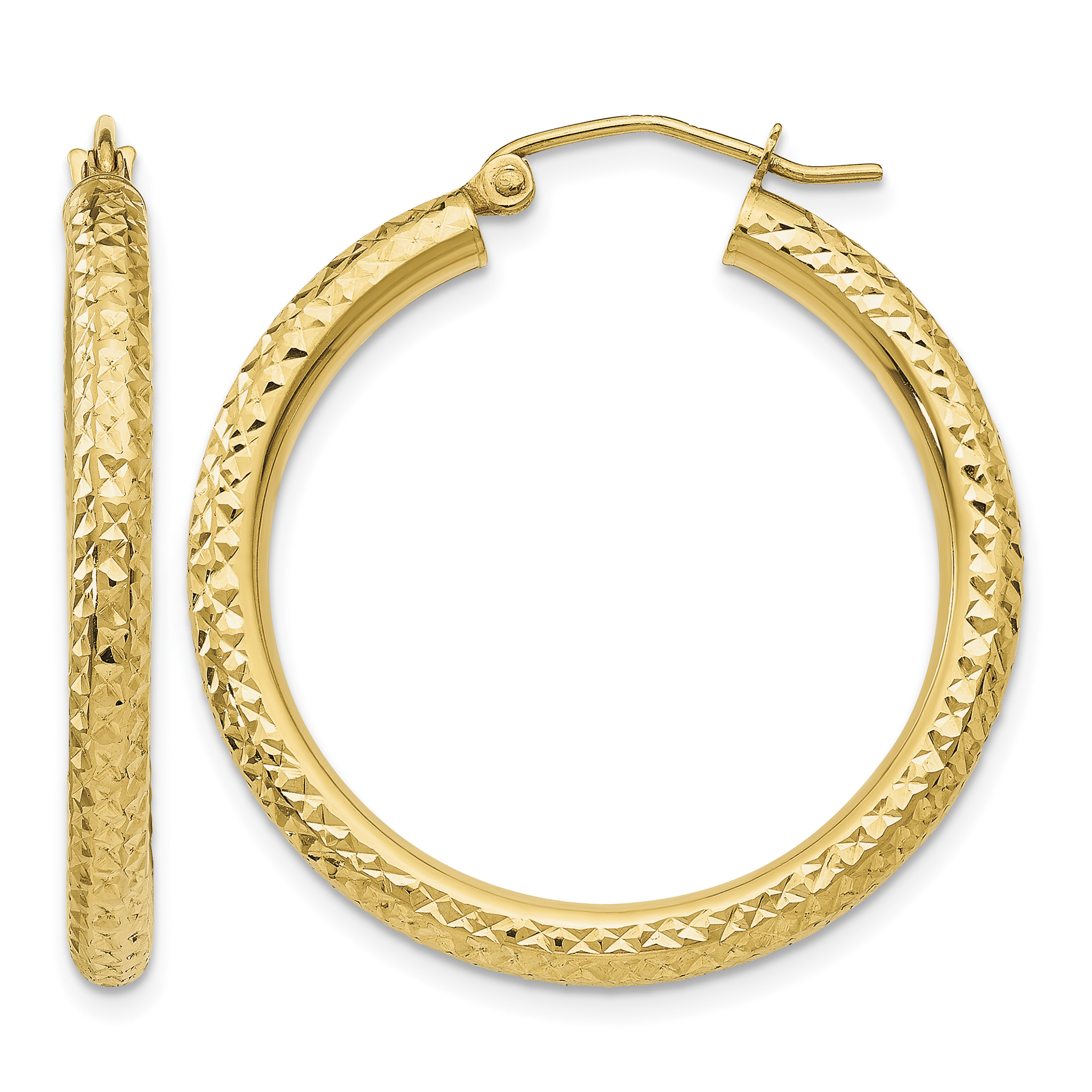 10k Diamond-cut 3mm Round Hoop Earrings (10TC264)