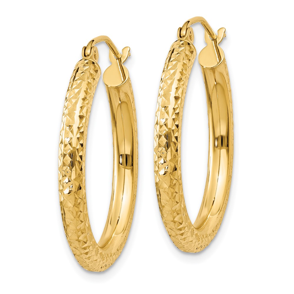 10k Diamond-cut 3mm Round Hoop Earrings (10TC265)