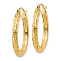 10K Diamond-cut 3mm Round Hoop Earrings view 2