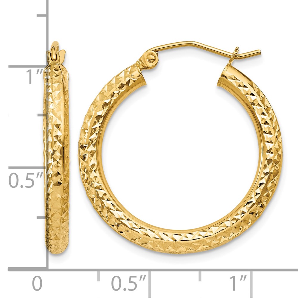10k Diamond-cut 3mm Round Hoop Earrings (10TC265)
