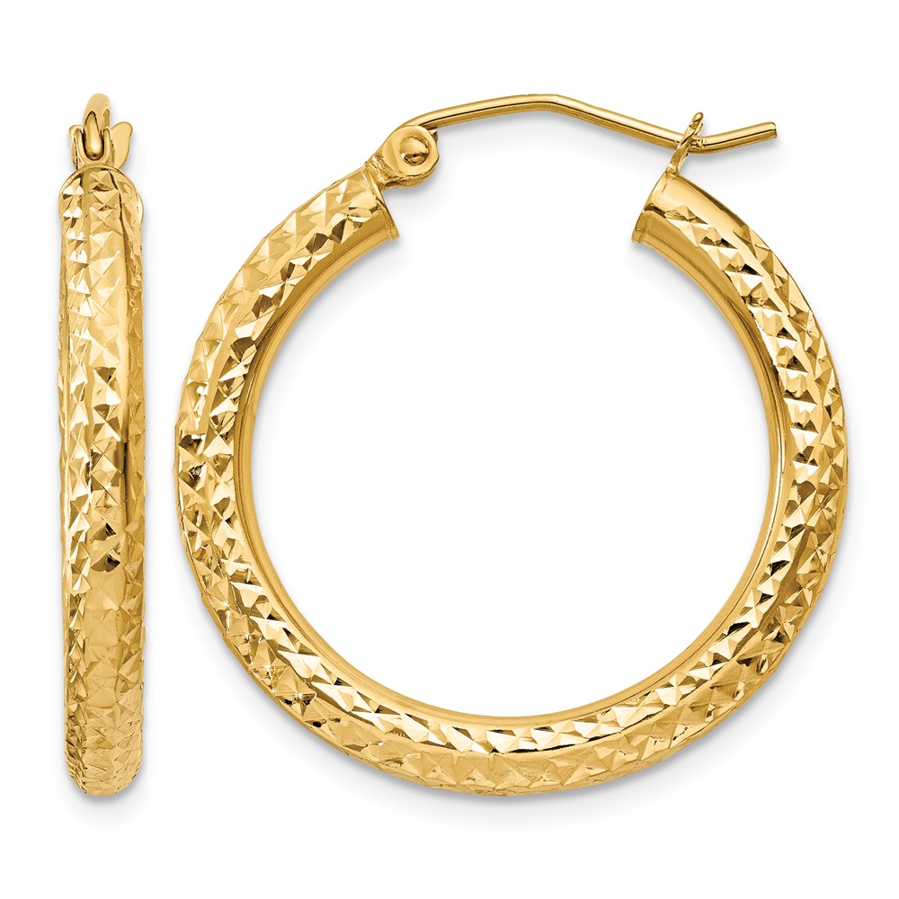 10k Diamond-cut 3mm Round Hoop Earrings (10TC265)