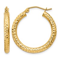 10K Diamond-cut 3mm Round Hoop Earrings view 1