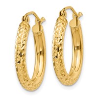 10K Yellow Gold Diamond-cut 3mm Round Hoop Earrings view 2