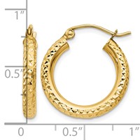10K Yellow Gold Diamond-cut 3mm Round Hoop Earrings view 4