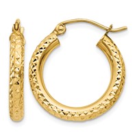 10K Yellow Gold Diamond-cut 3mm Round Hoop Earrings view 1