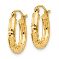 10K Yellow Gold Diamond-cut 3mm Round Hoop Earrings view 2