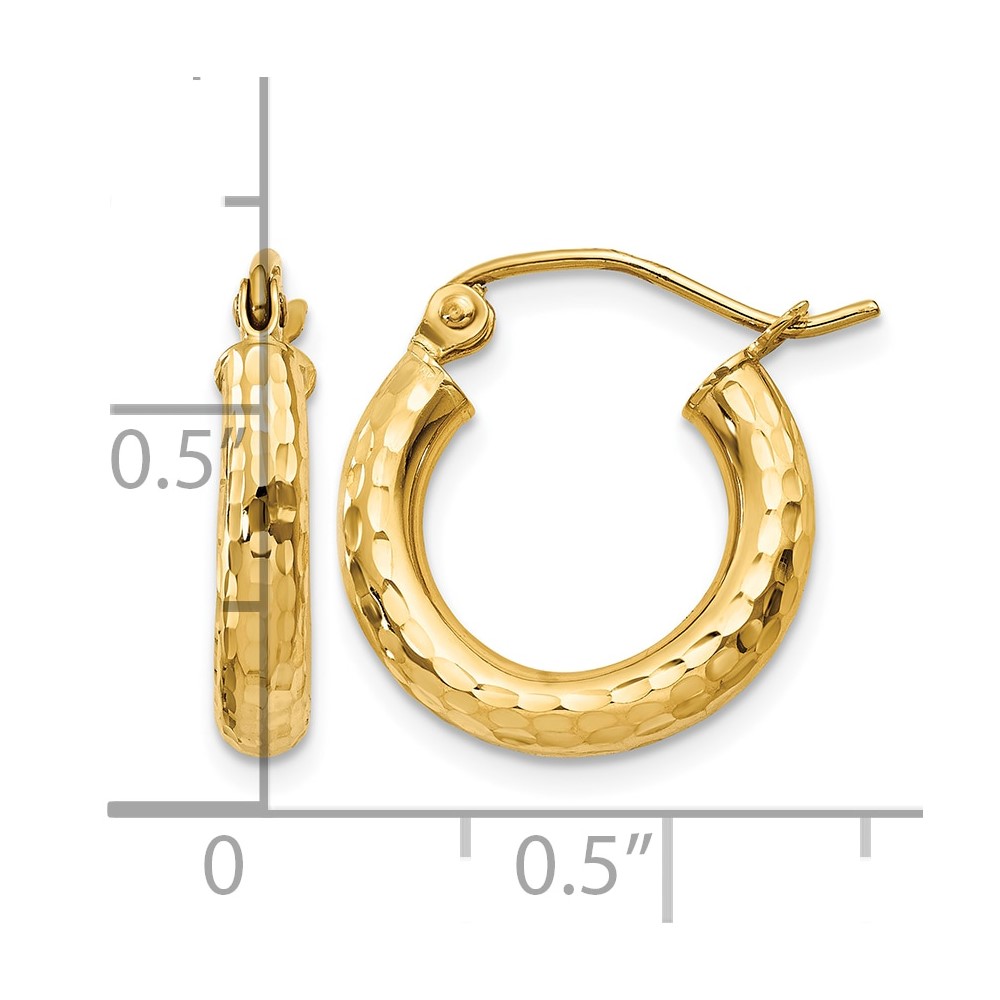 10k Diamond-cut 3mm Round Hoop Earrings (10TC267)