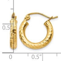 10K Yellow Gold Diamond-cut 3mm Round Hoop Earrings view 4