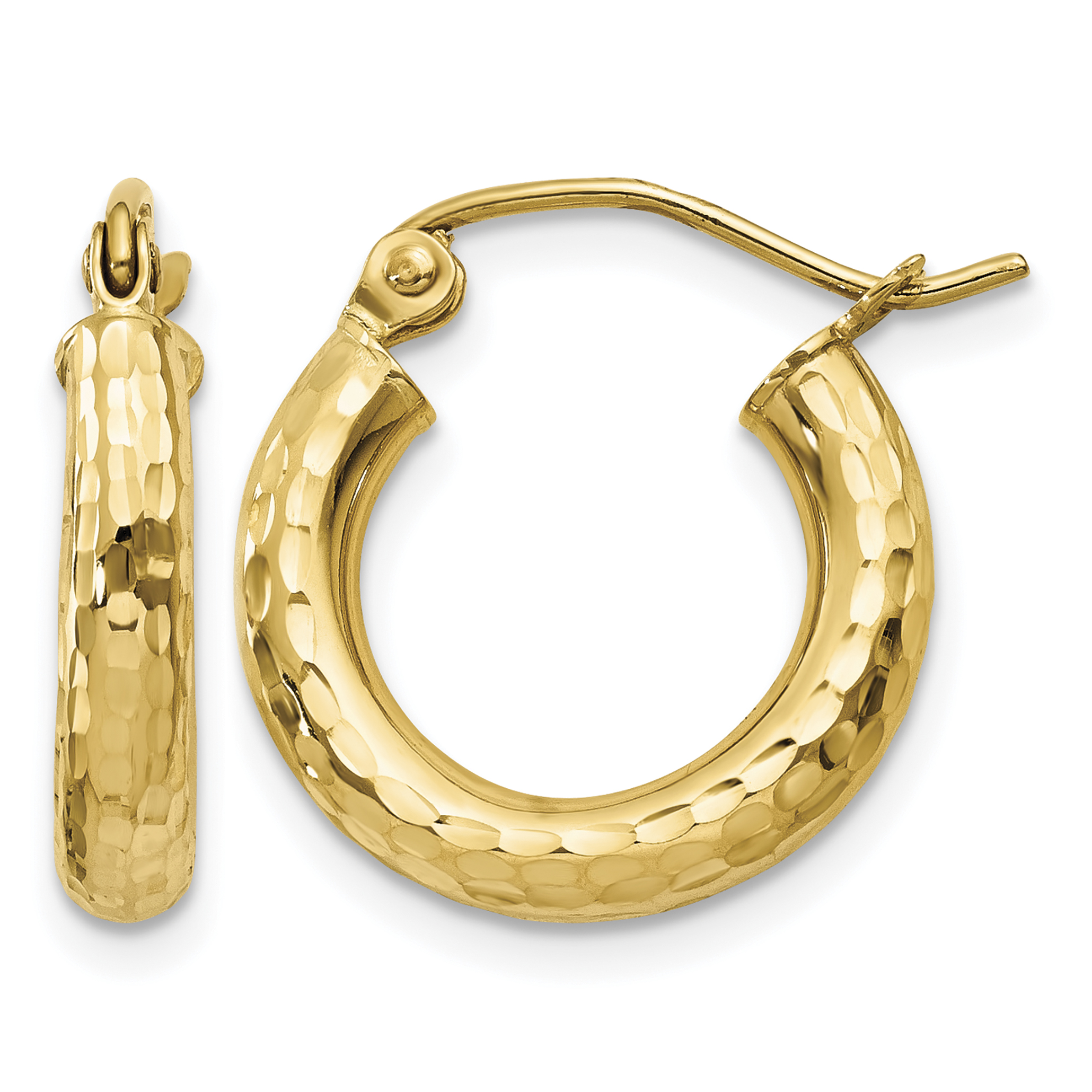 10k Diamond-cut 3mm Round Hoop Earrings (10TC267)