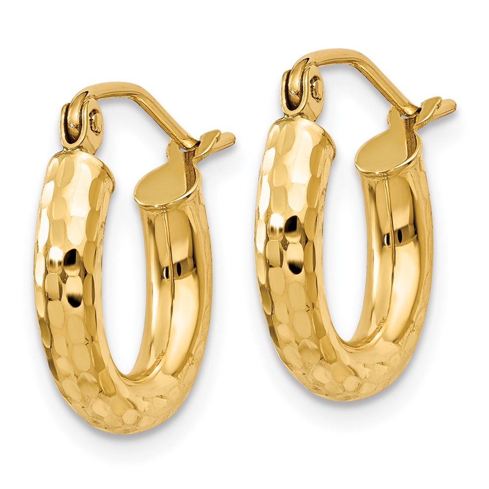 10k Diamond-cut 3mm Round Hoop Earrings (10TC268)