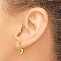 10K Diamond-cut 3mm Round Hoop Earrings view 3