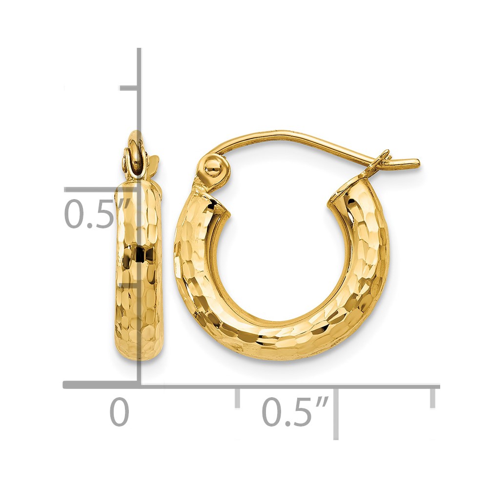 10k Diamond-cut 3mm Round Hoop Earrings (10TC268)