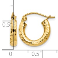 10K Diamond-cut 3mm Round Hoop Earrings view 4