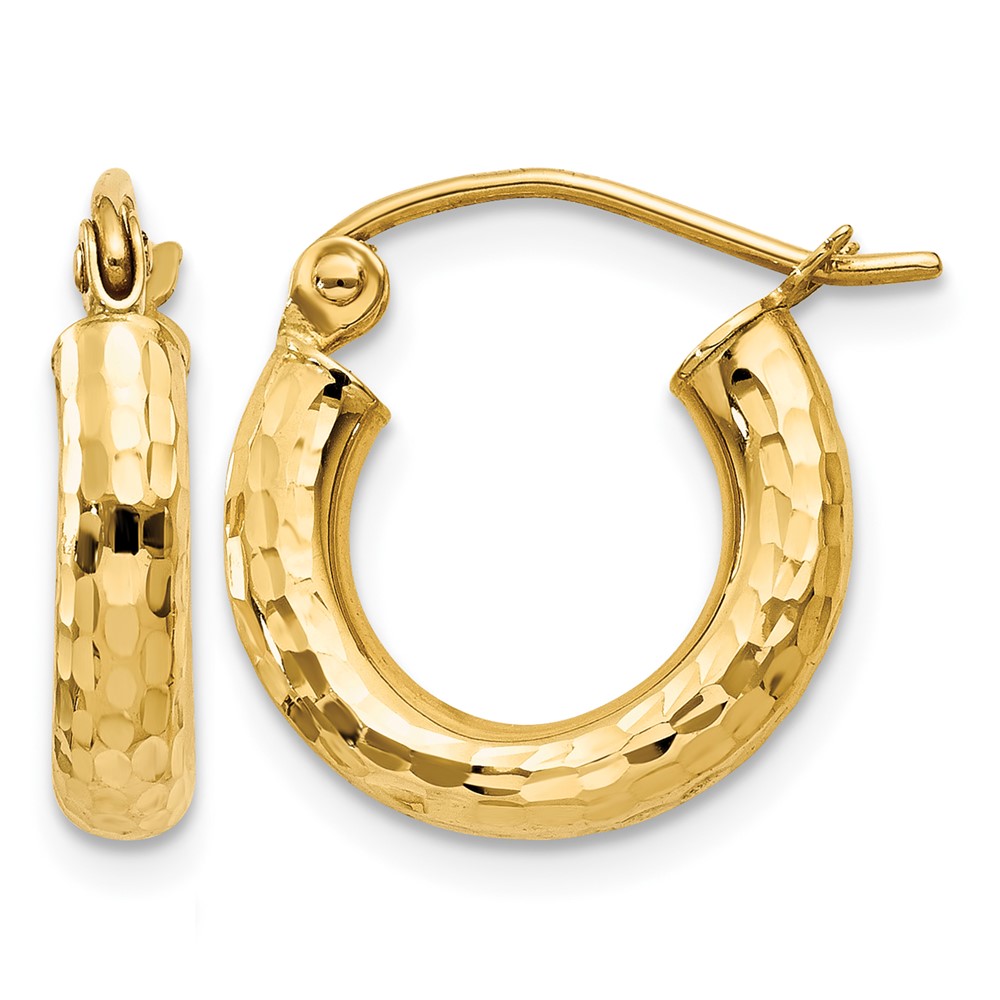 10k Diamond-cut 3mm Round Hoop Earrings (10TC268)