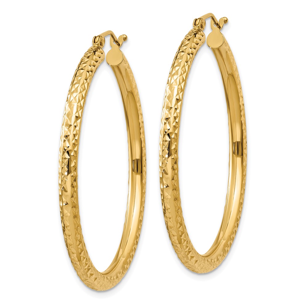 10k Diamond-cut 3mm Round Hoop Earrings (10TC269)